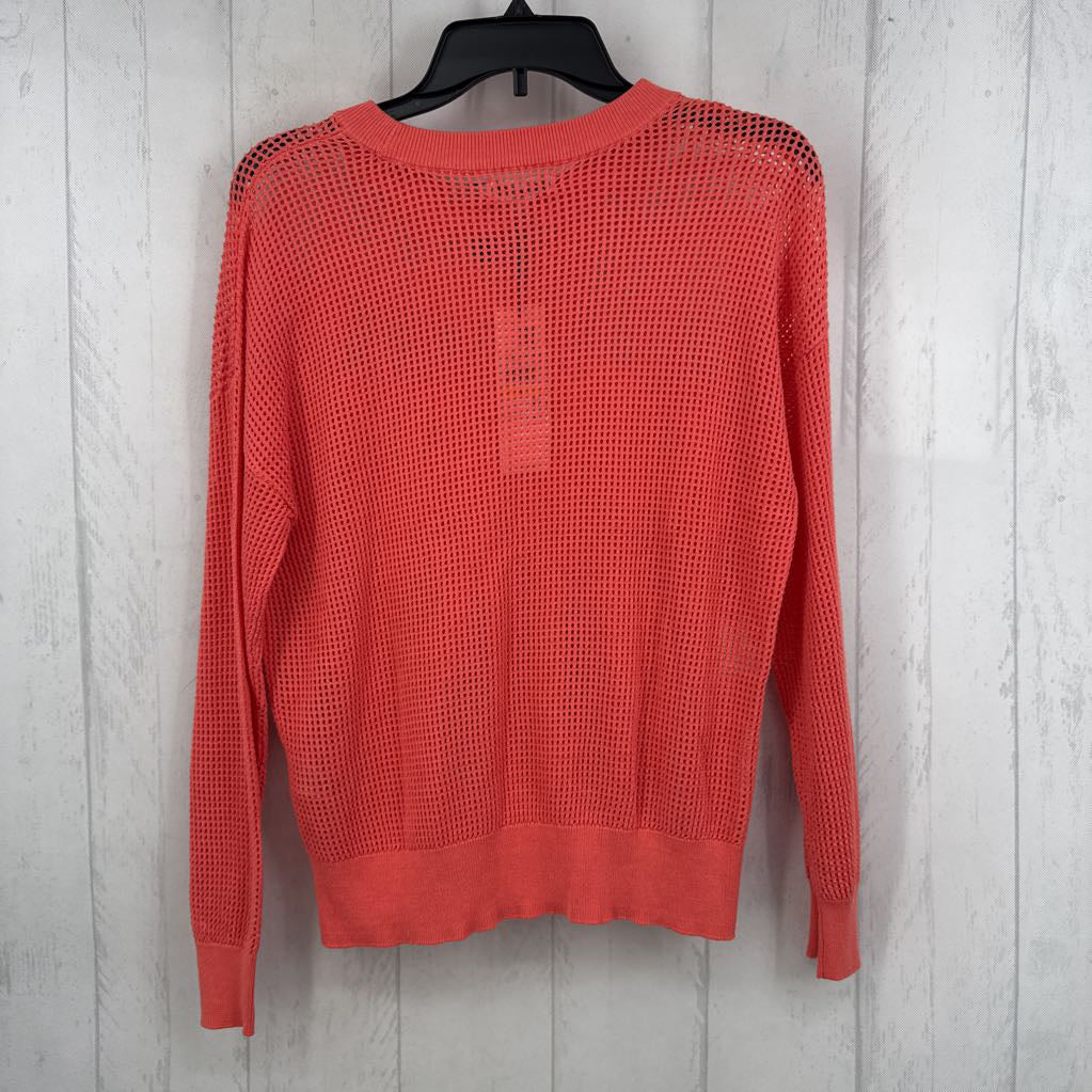 R69 M open knit mesh logo pullover sweater