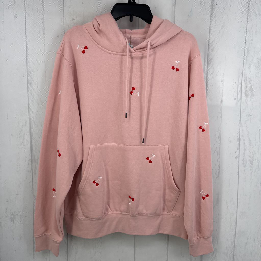 L embroidered heart cherries hoodie