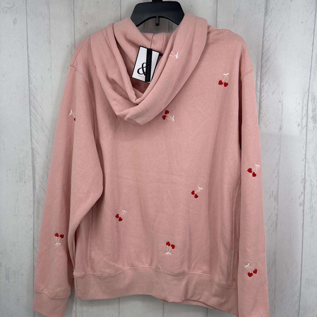 L embroidered heart cherries hoodie