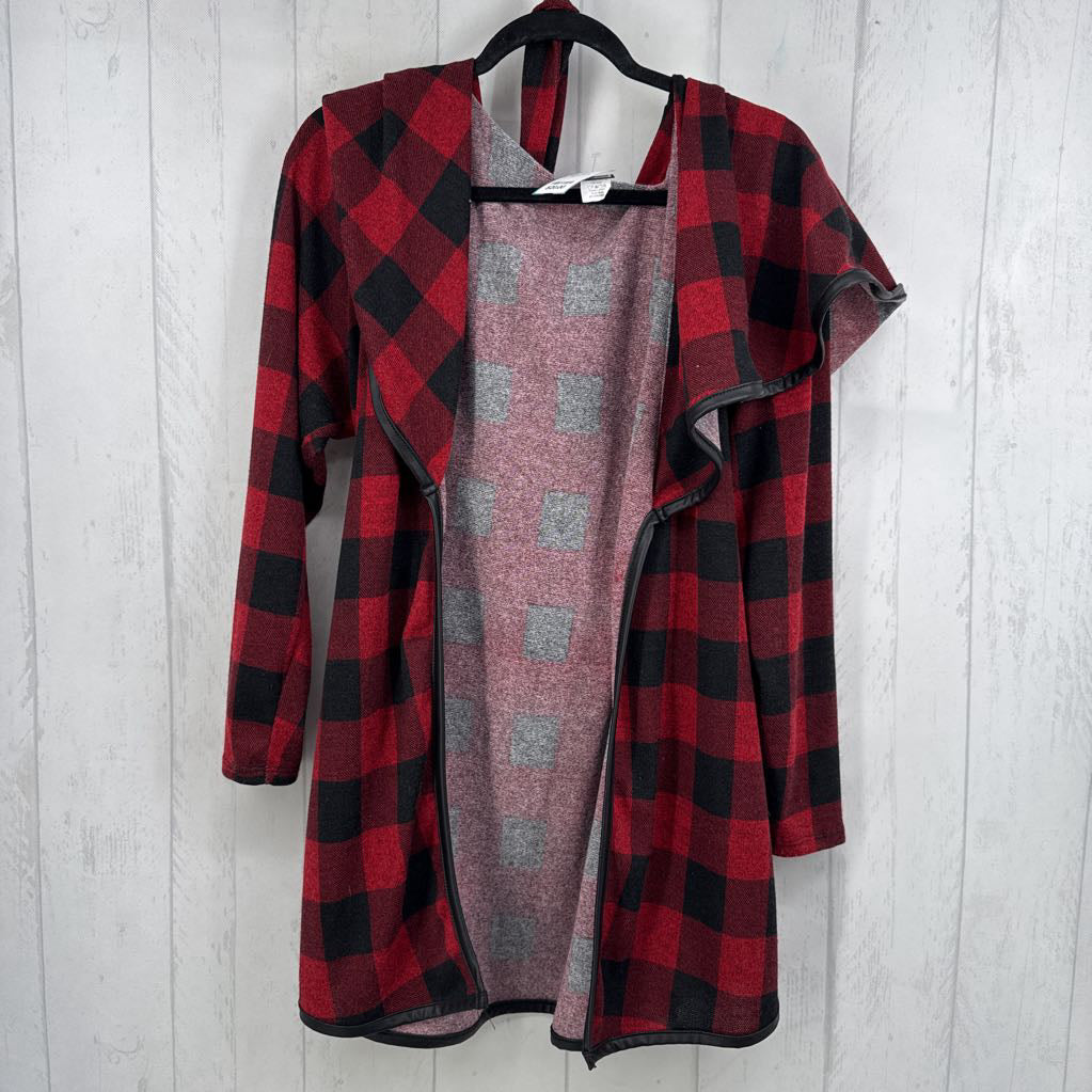 OX plaid belted cardi