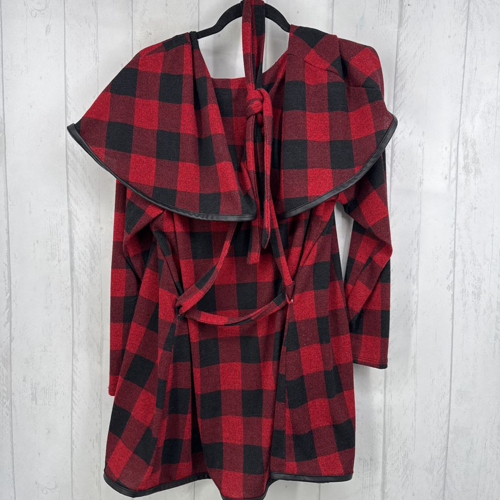 OX plaid belted cardi