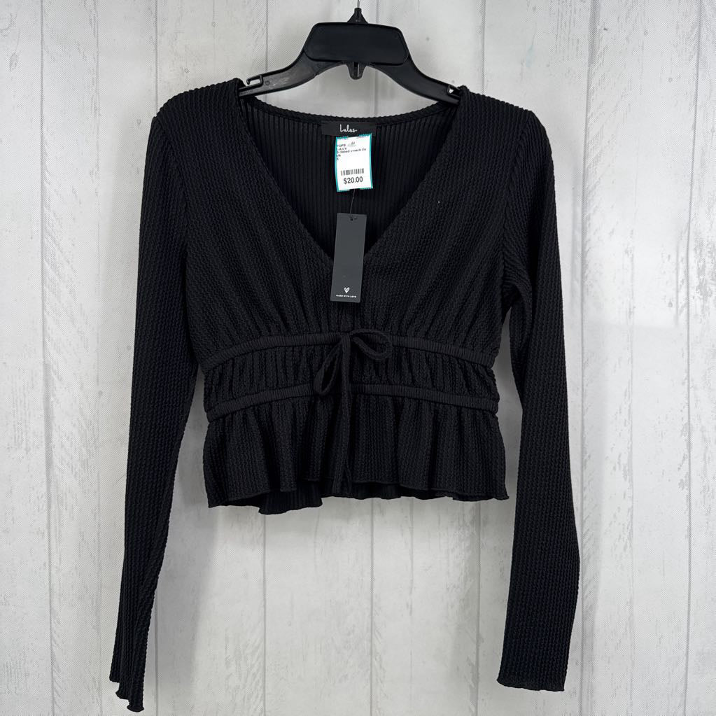 S ribbed v-neck l/s crop top