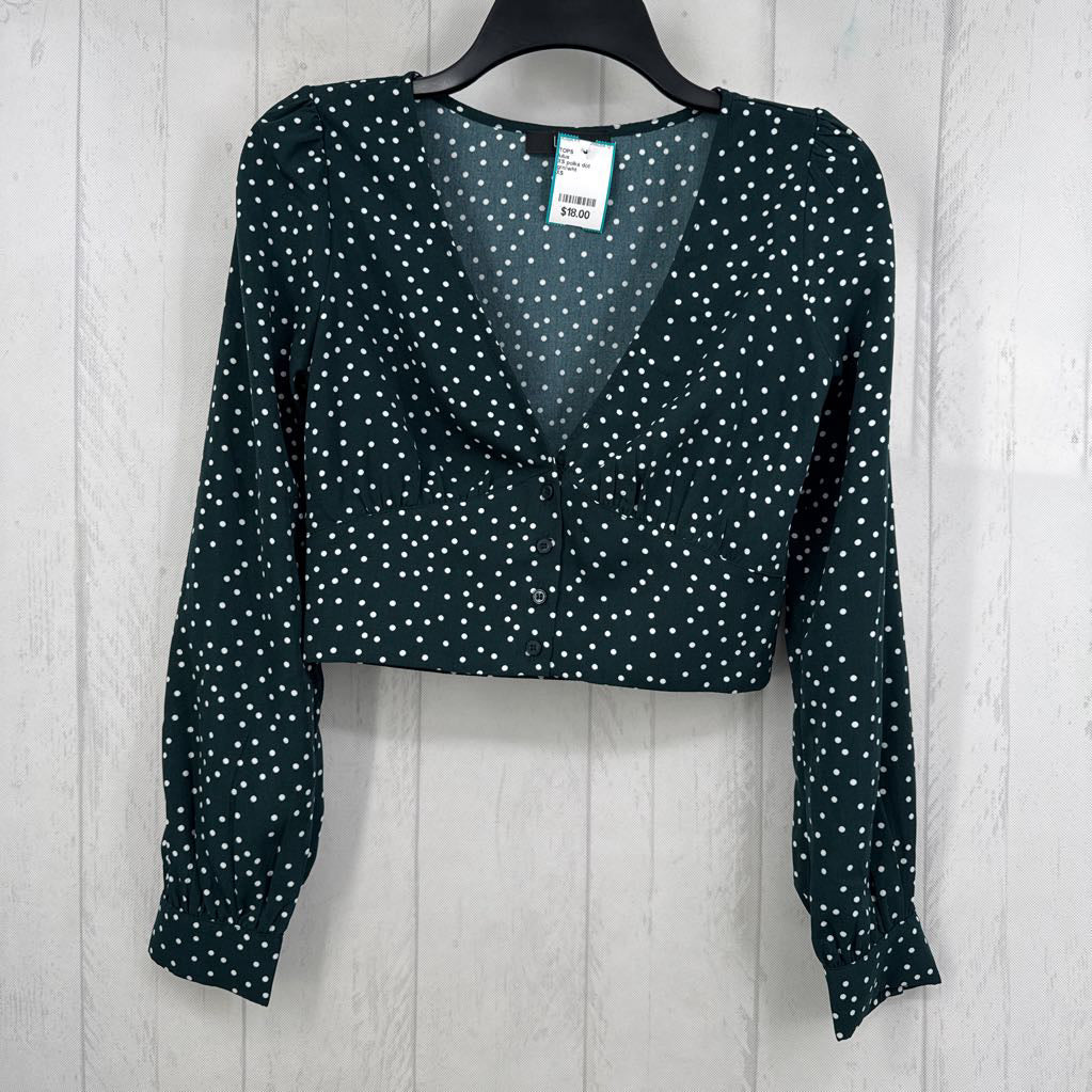 XS polka dot buttoned v-neck l/s crop top