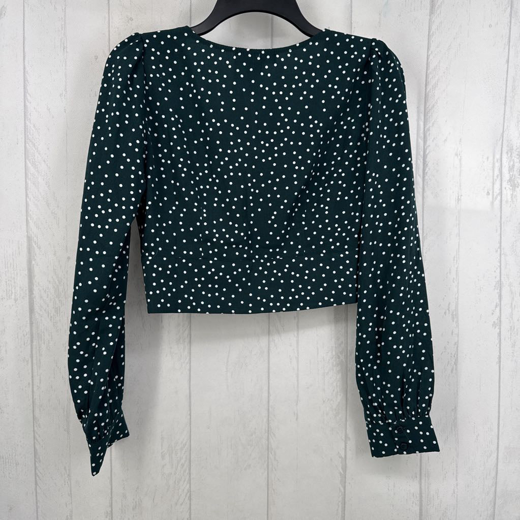 XS polka dot buttoned v-neck l/s crop top