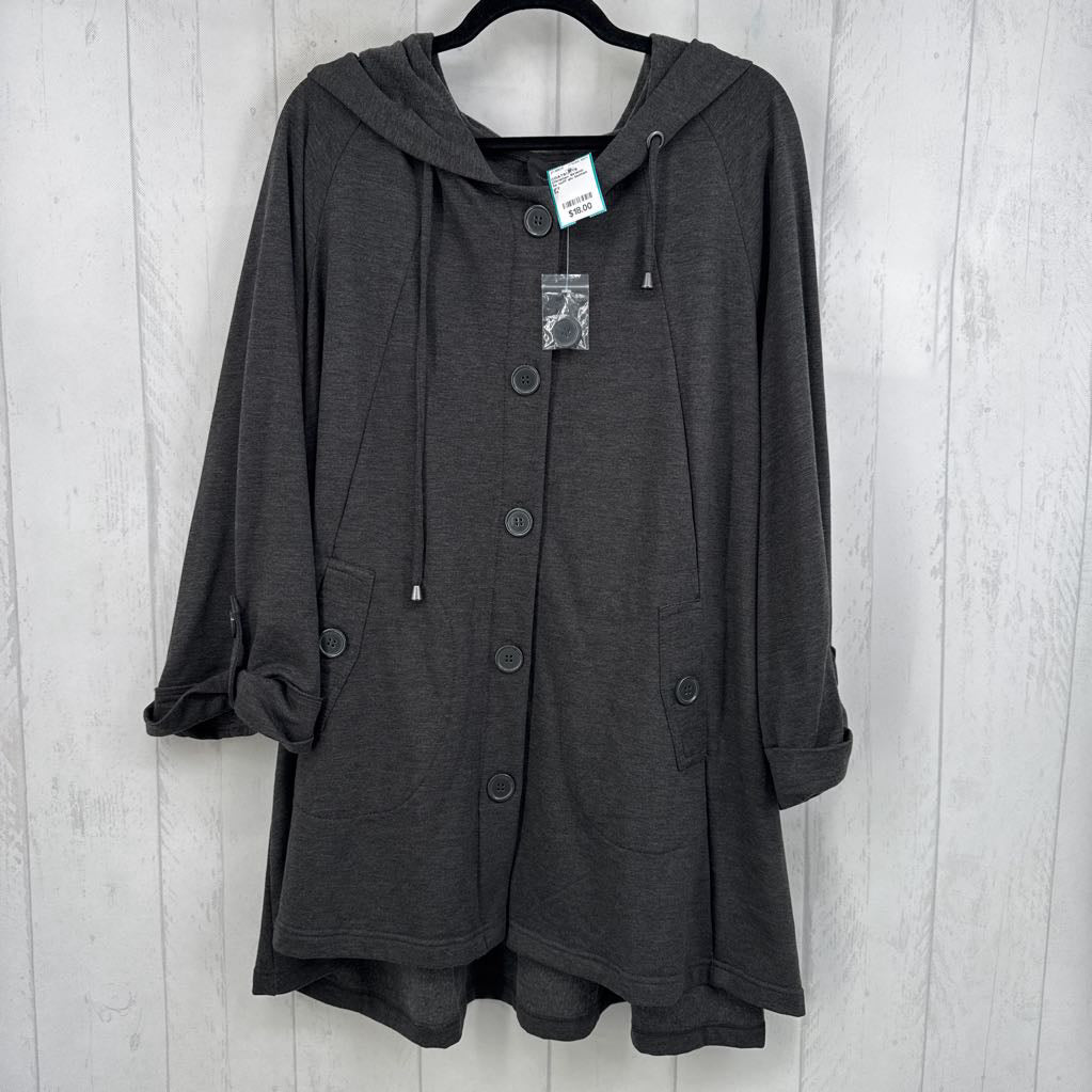 3x cuff slv button front hoodie jacket`