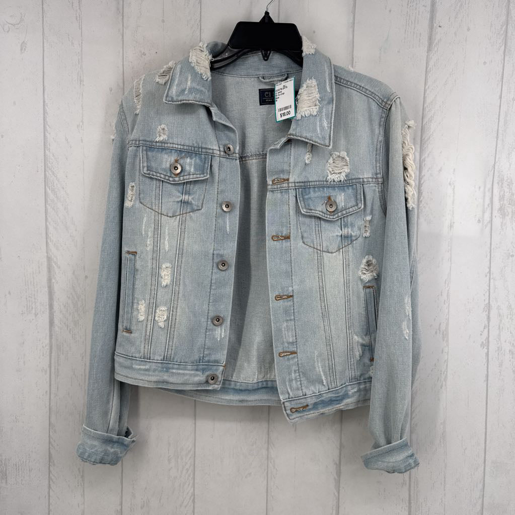 M l/s crop distressed jean jacket