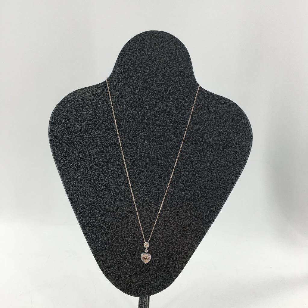 10" silver cz heart pendant necklace
