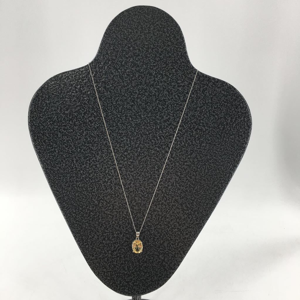 .925 10" silver oval stone pendant necklace