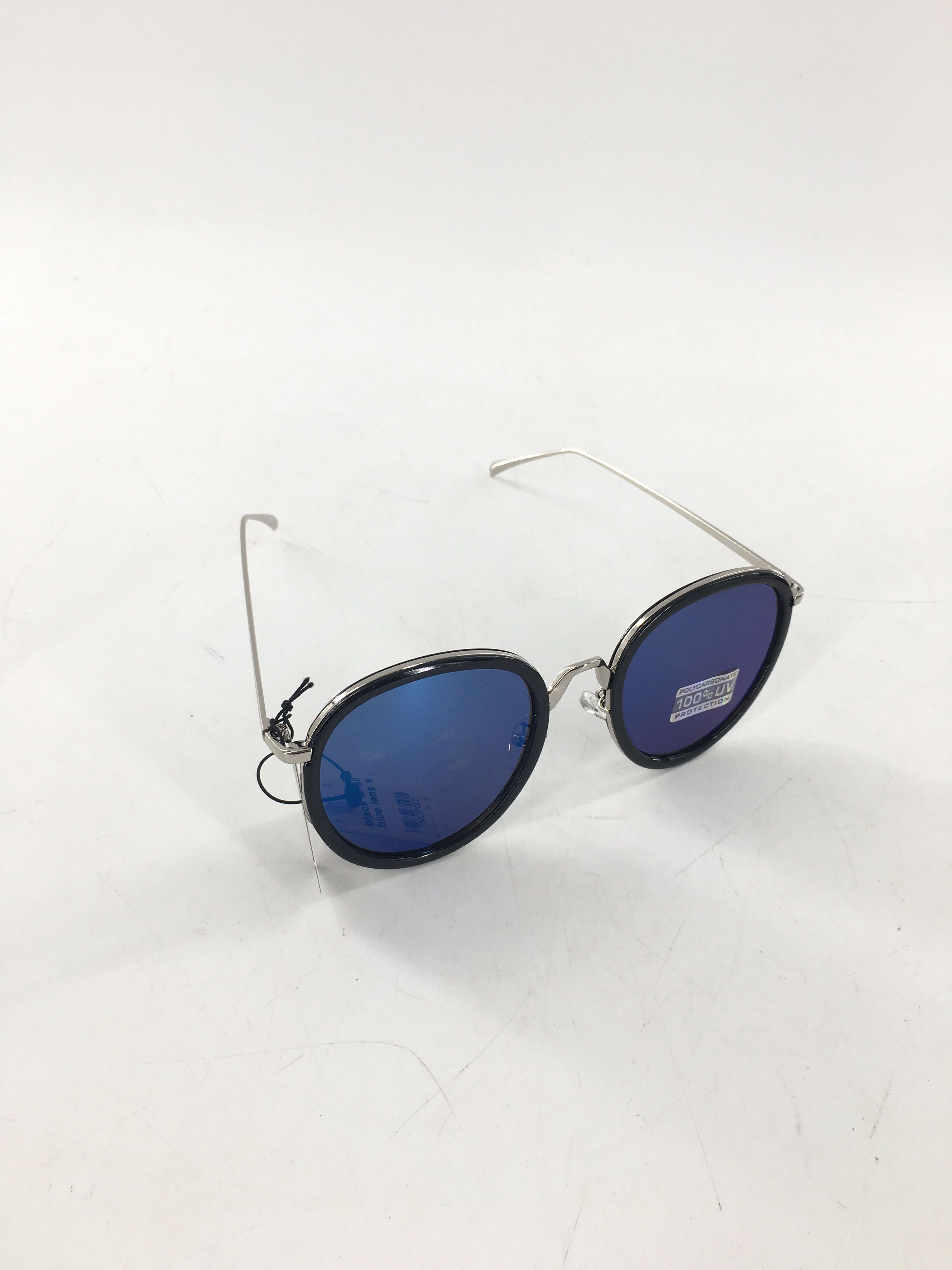 black & silver frame blue lens sunglasses