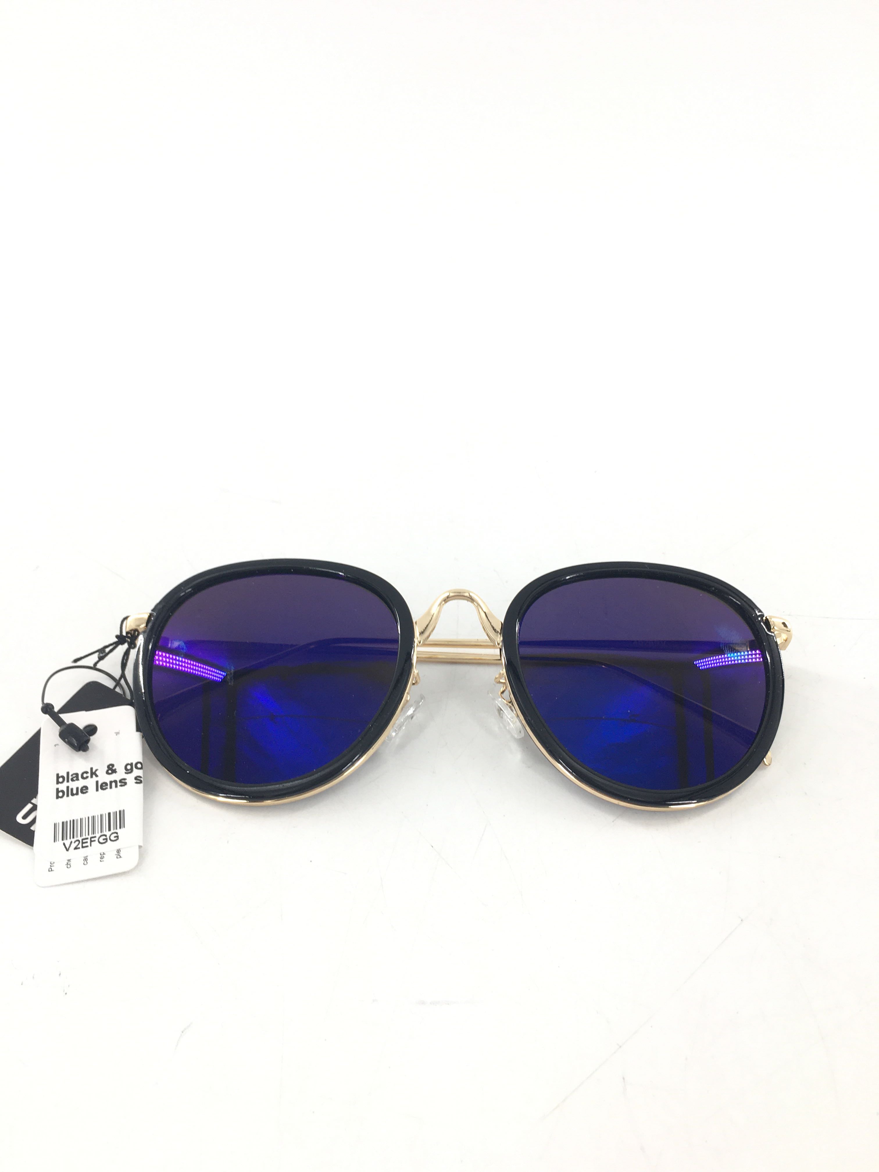 black & gold frame blue lens sunglasses
