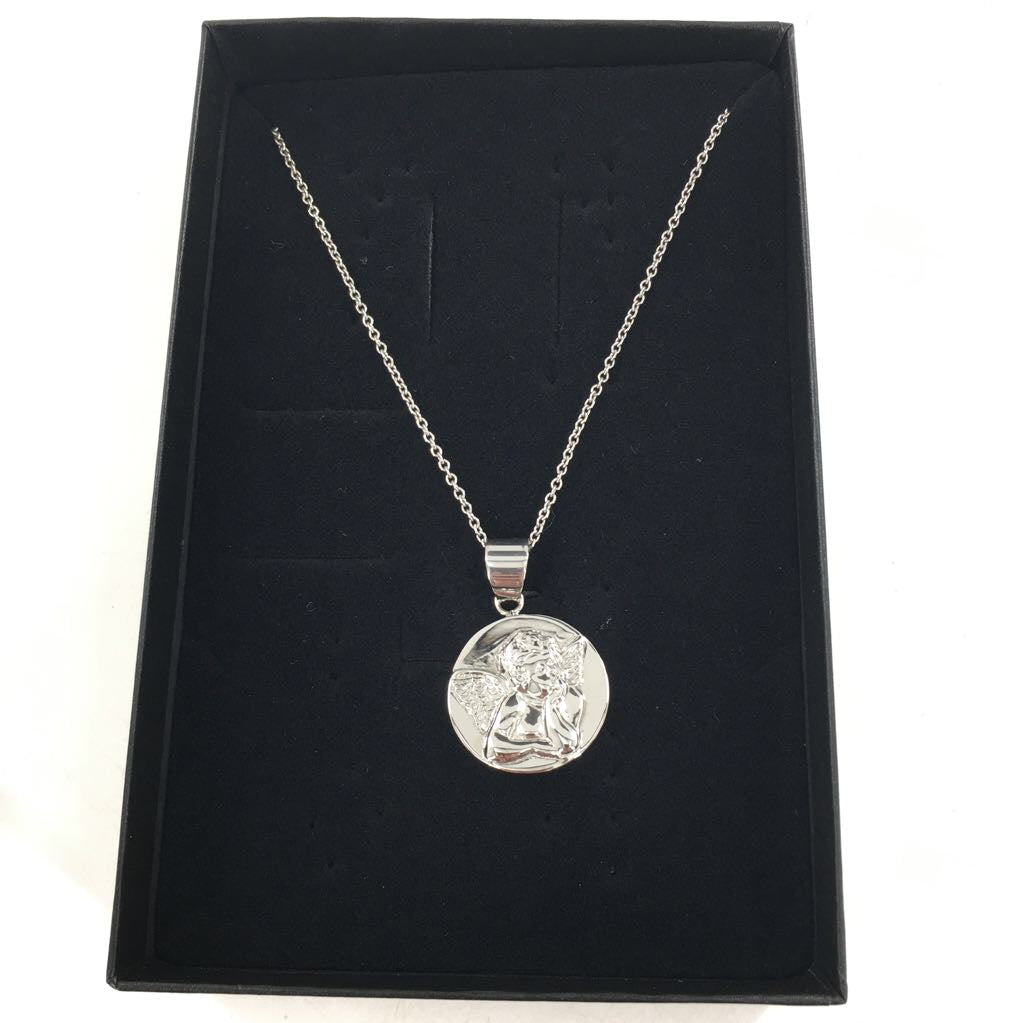 12" silver cherub pendant necklace