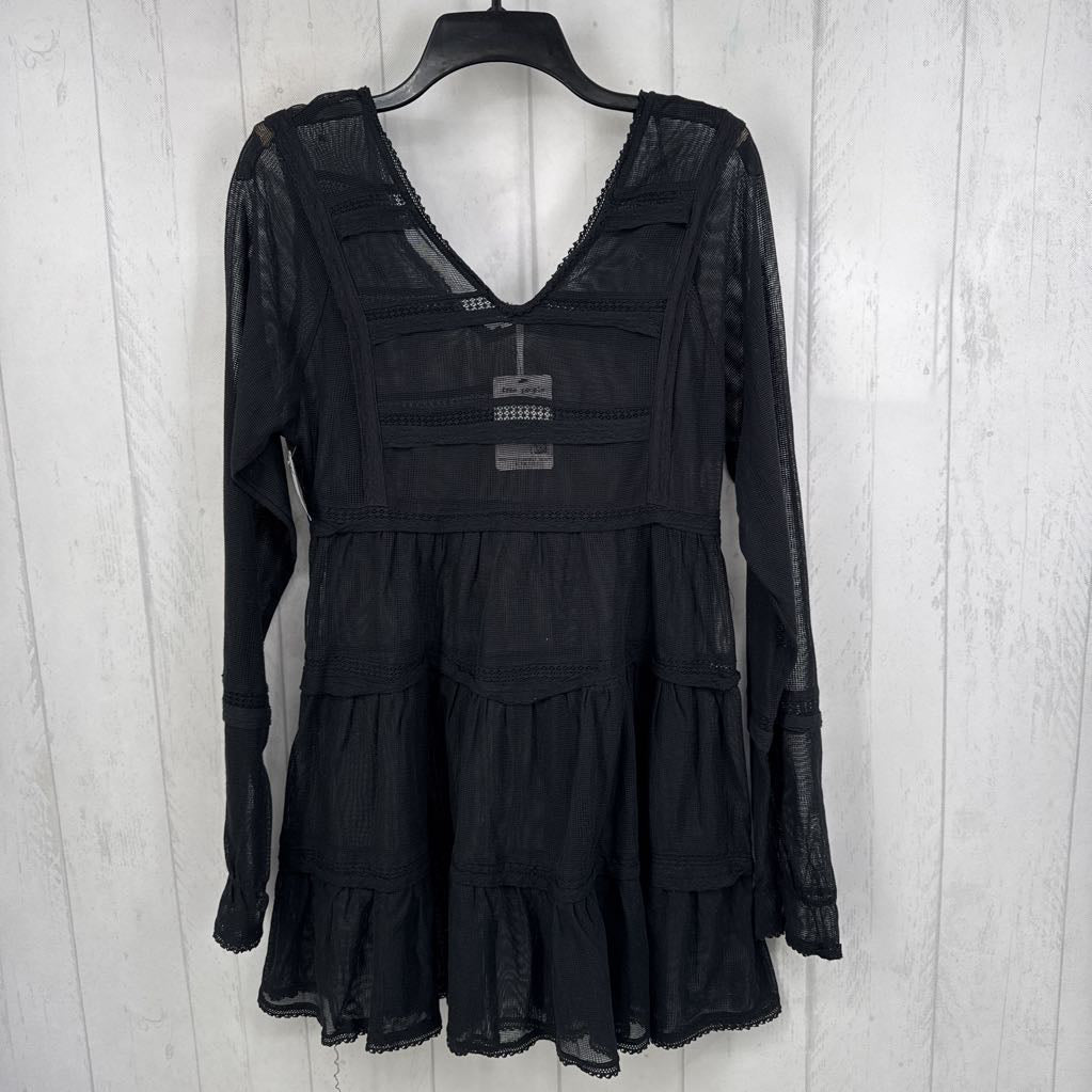 R158 XS l/s mesh double v-neck dress