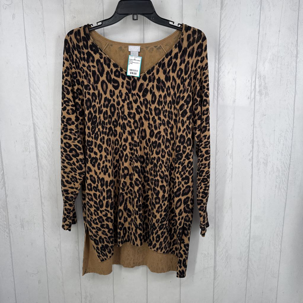 M l/s animal print v-neck sweater