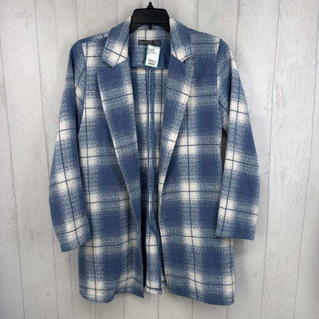 S l/s plaid open blazer
