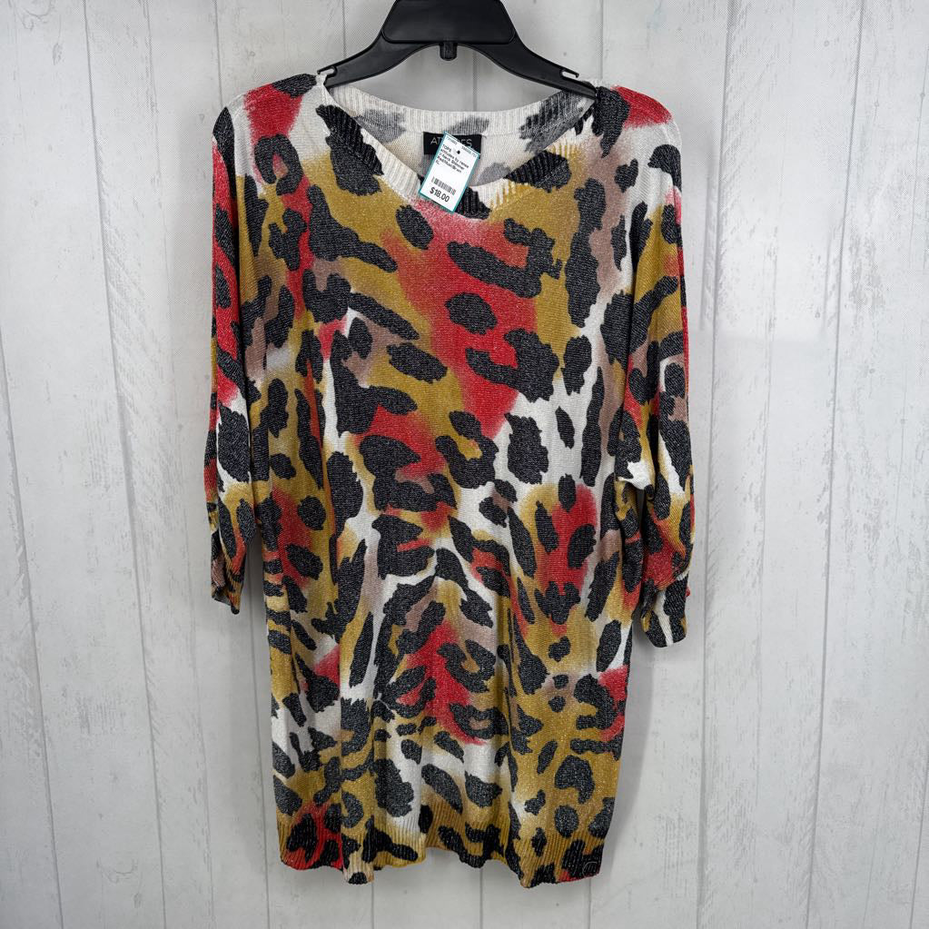 V-Neck Shimmer Jaguar Print Knit Top