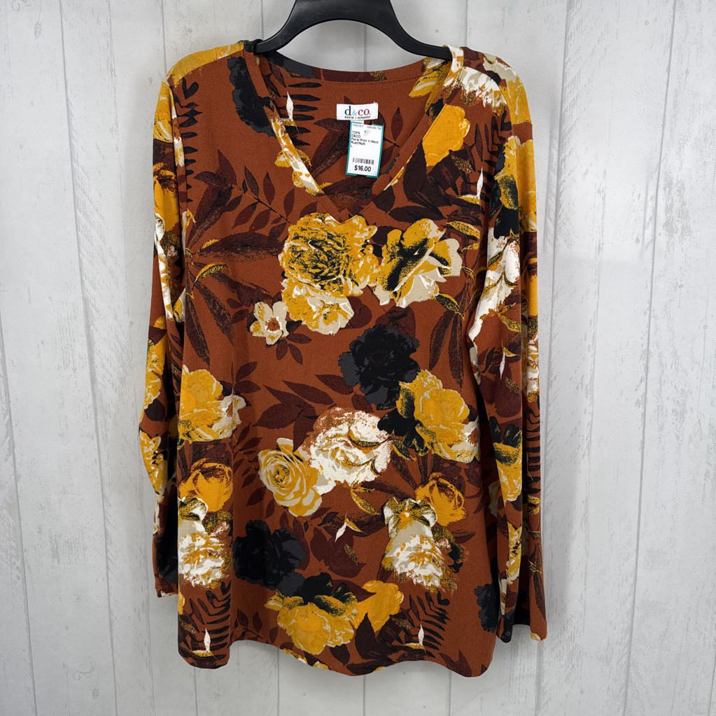 Floral Print V-Neck l/s