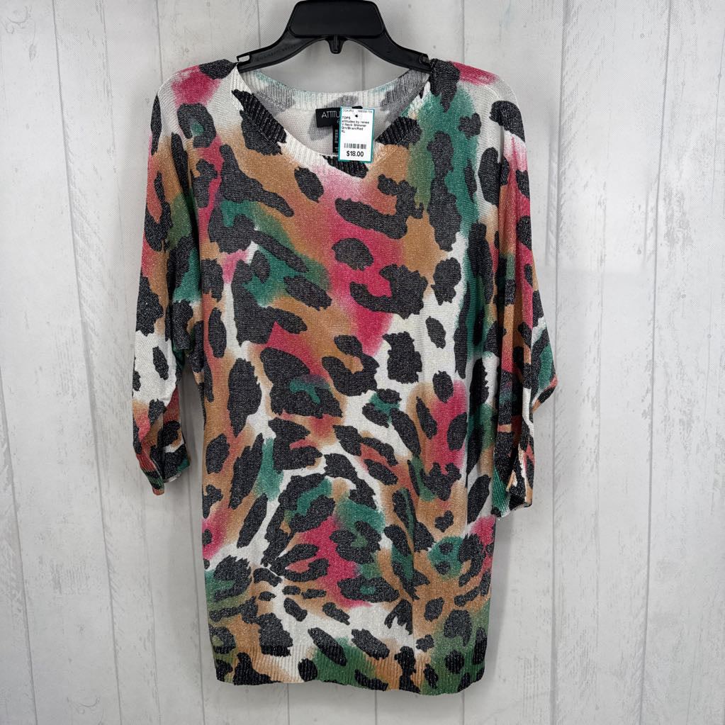V-Neck Shimmer Jaguar Print Knit Top