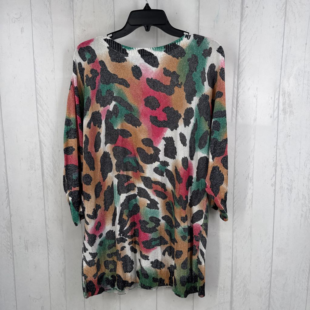 V-Neck Shimmer Jaguar Print Knit Top