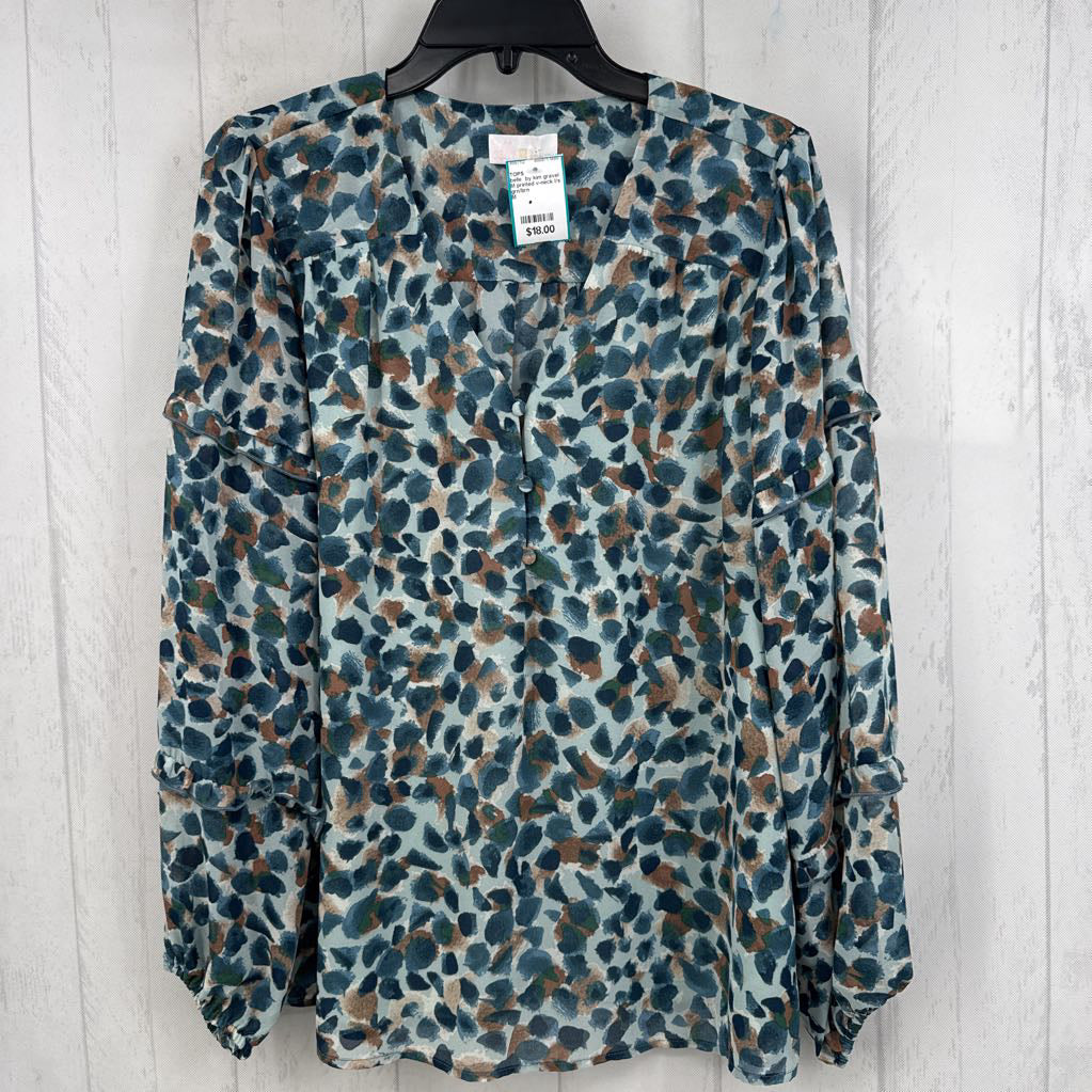 M printed v-neck l/s top
