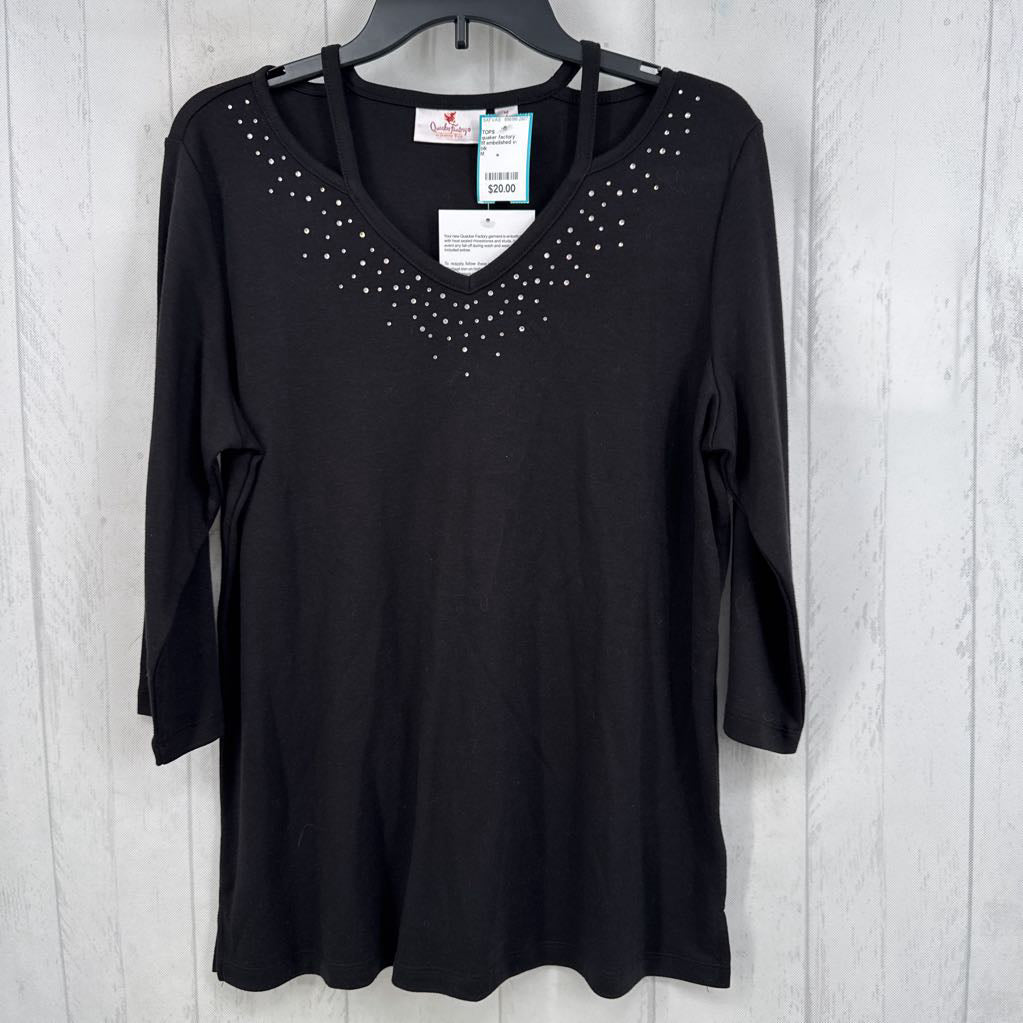 M embelished v-neck 3/4 slv tee