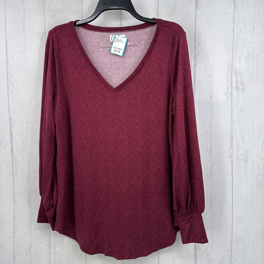 L marled v-neck l/s top