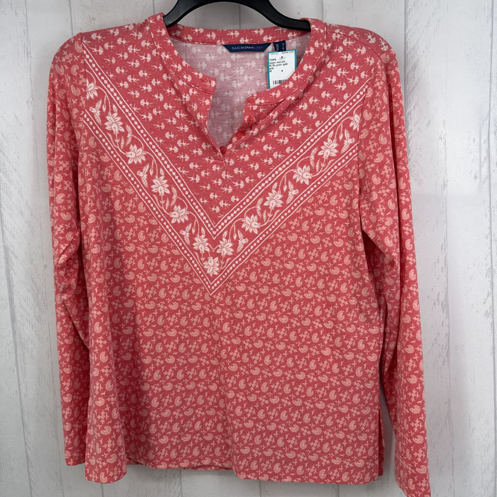 M flo print split neck l/s top