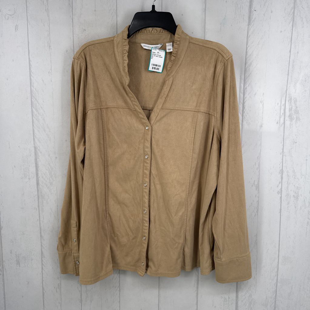 XL l/s faux suede button shirt