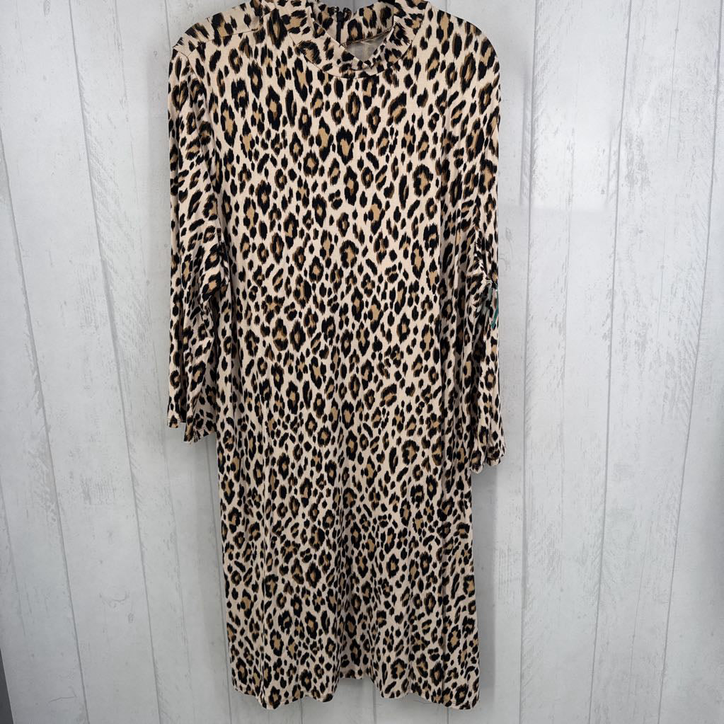 L l/s animal print mock neck dress