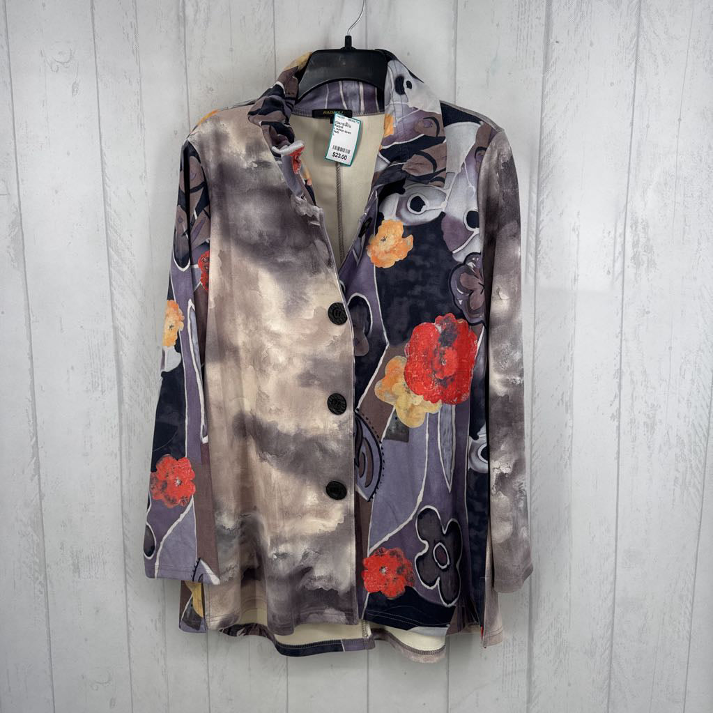 L button down watercolor floral/abstract cloud wash jacket