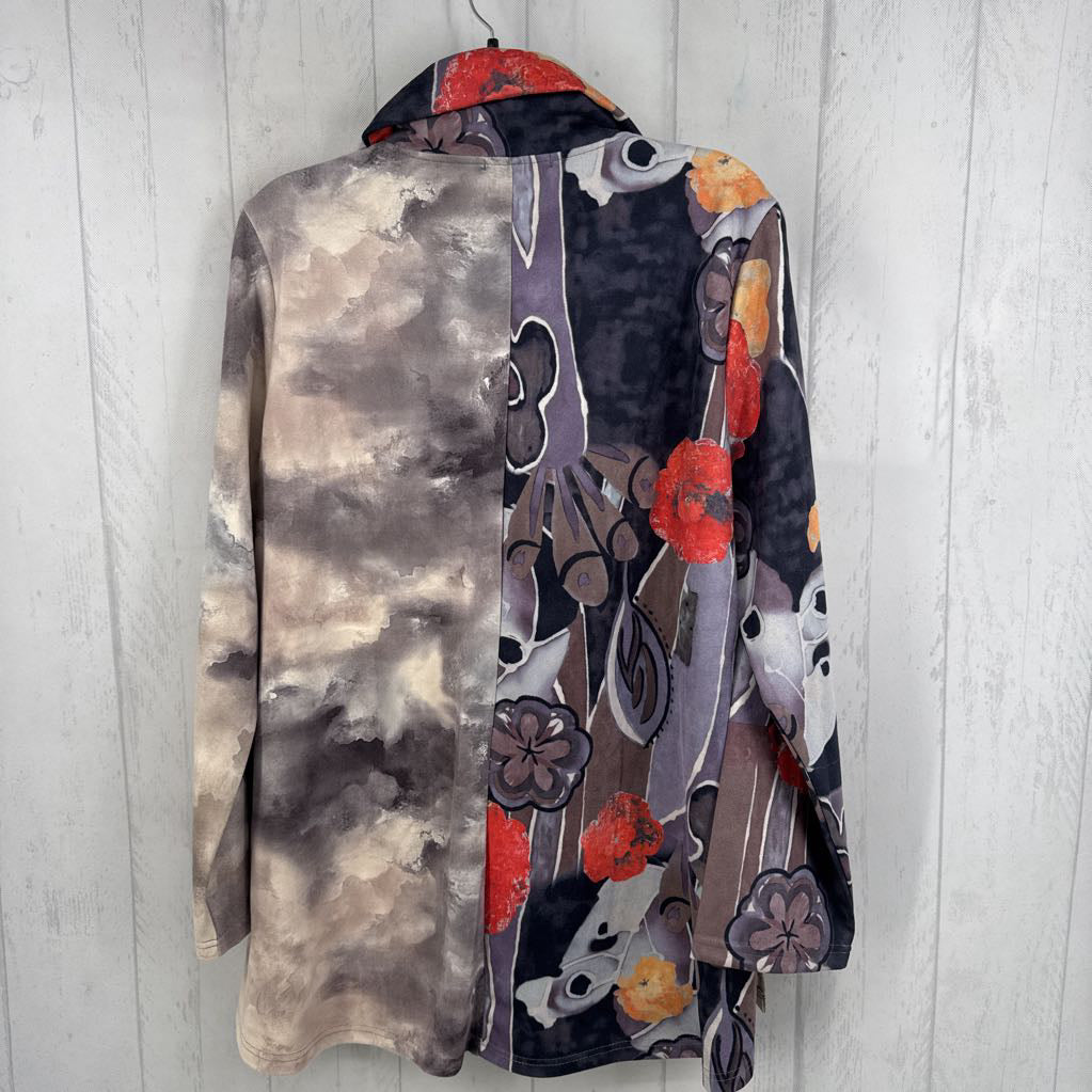 L button down watercolor floral/abstract cloud wash jacket