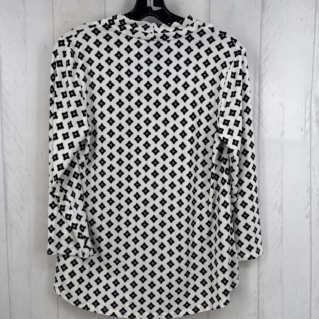 S printed v-neck 3/4 slv top