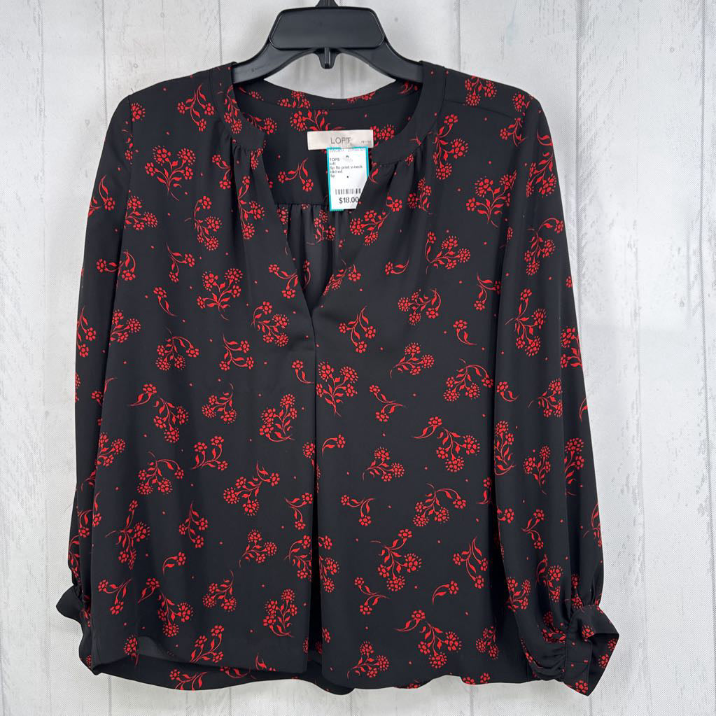 Sp flo print v-neck l/s top