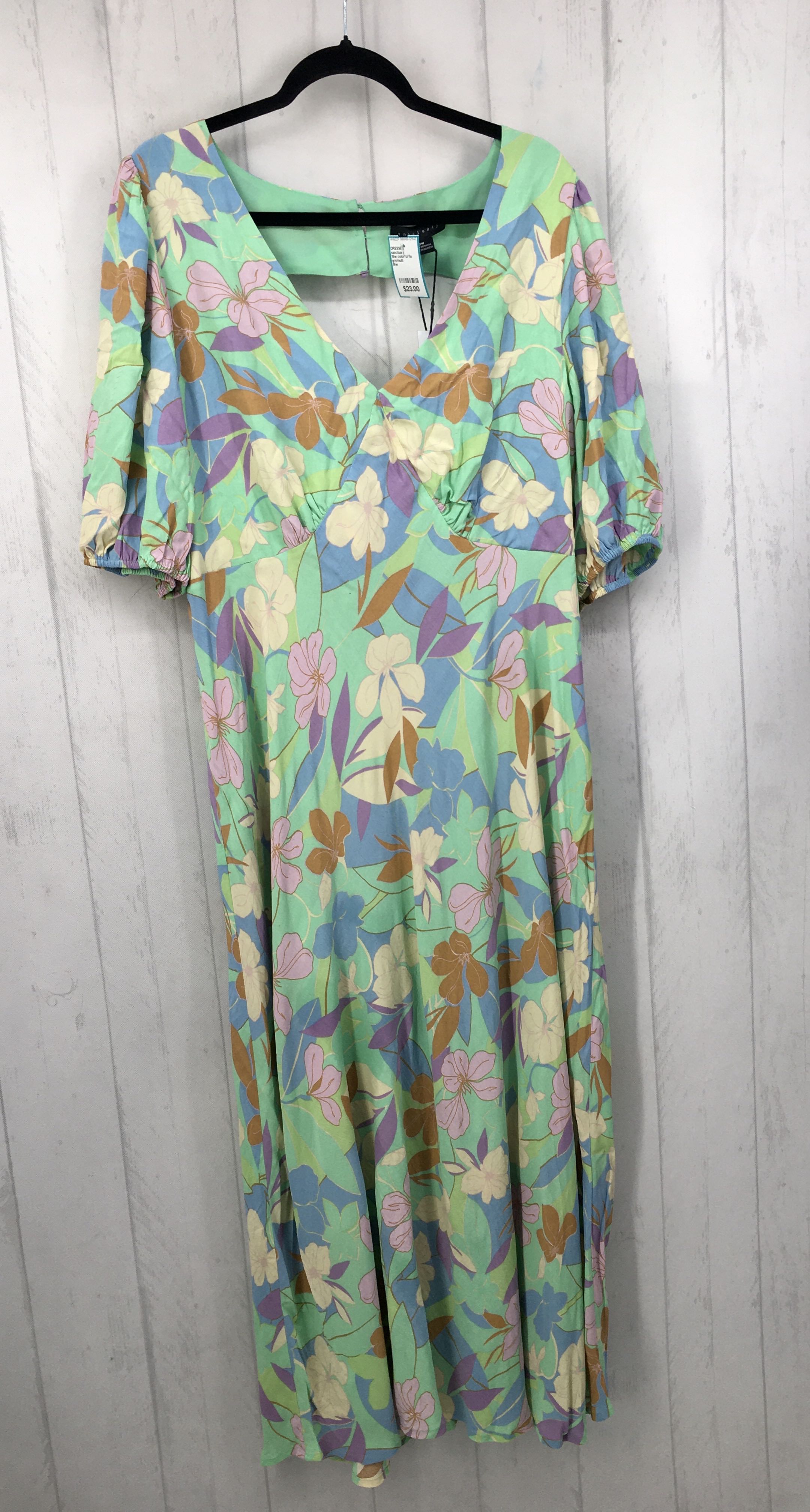 18w colorful flo print open back s/s dress