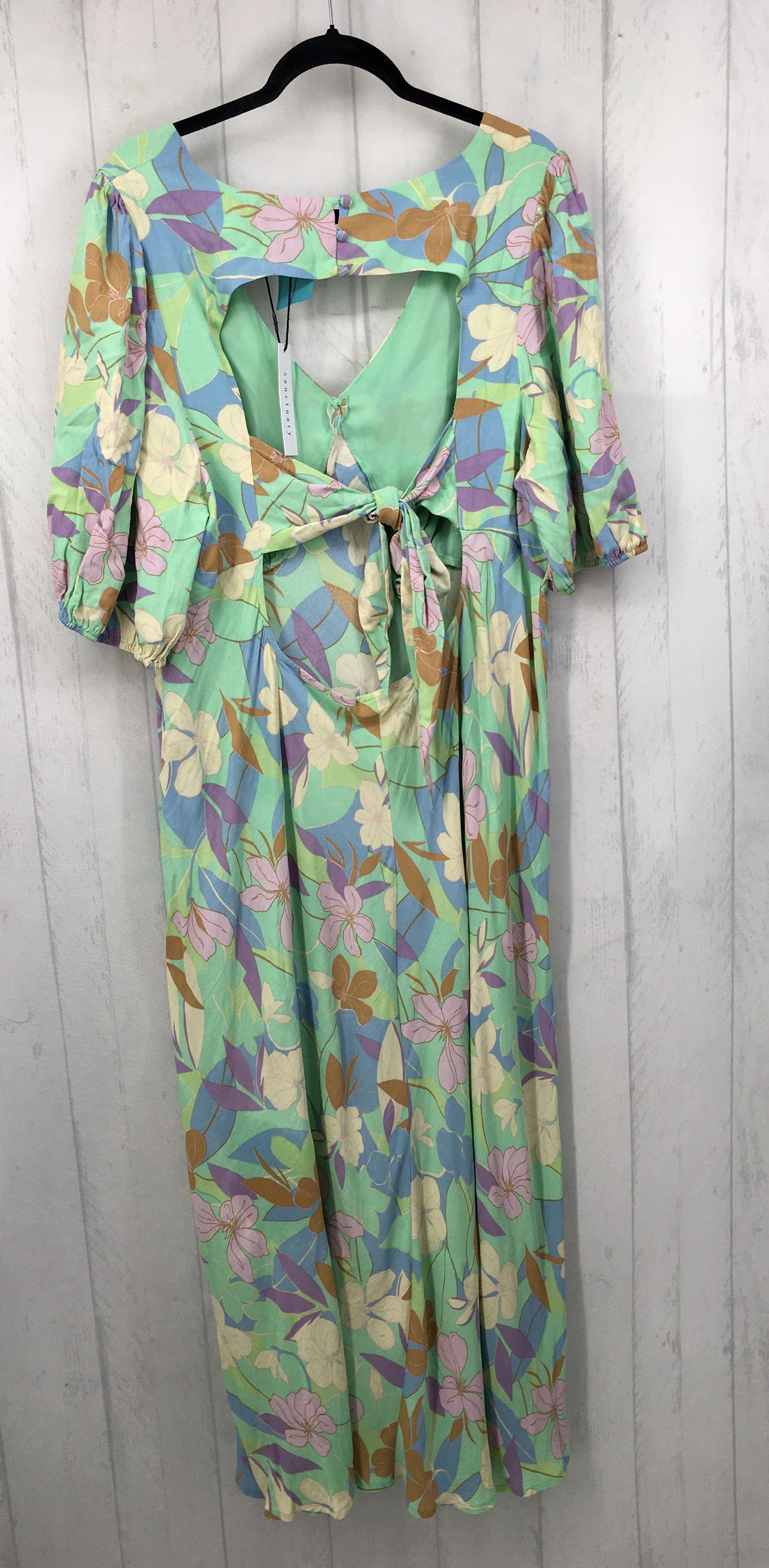 18w colorful flo print open back s/s dress