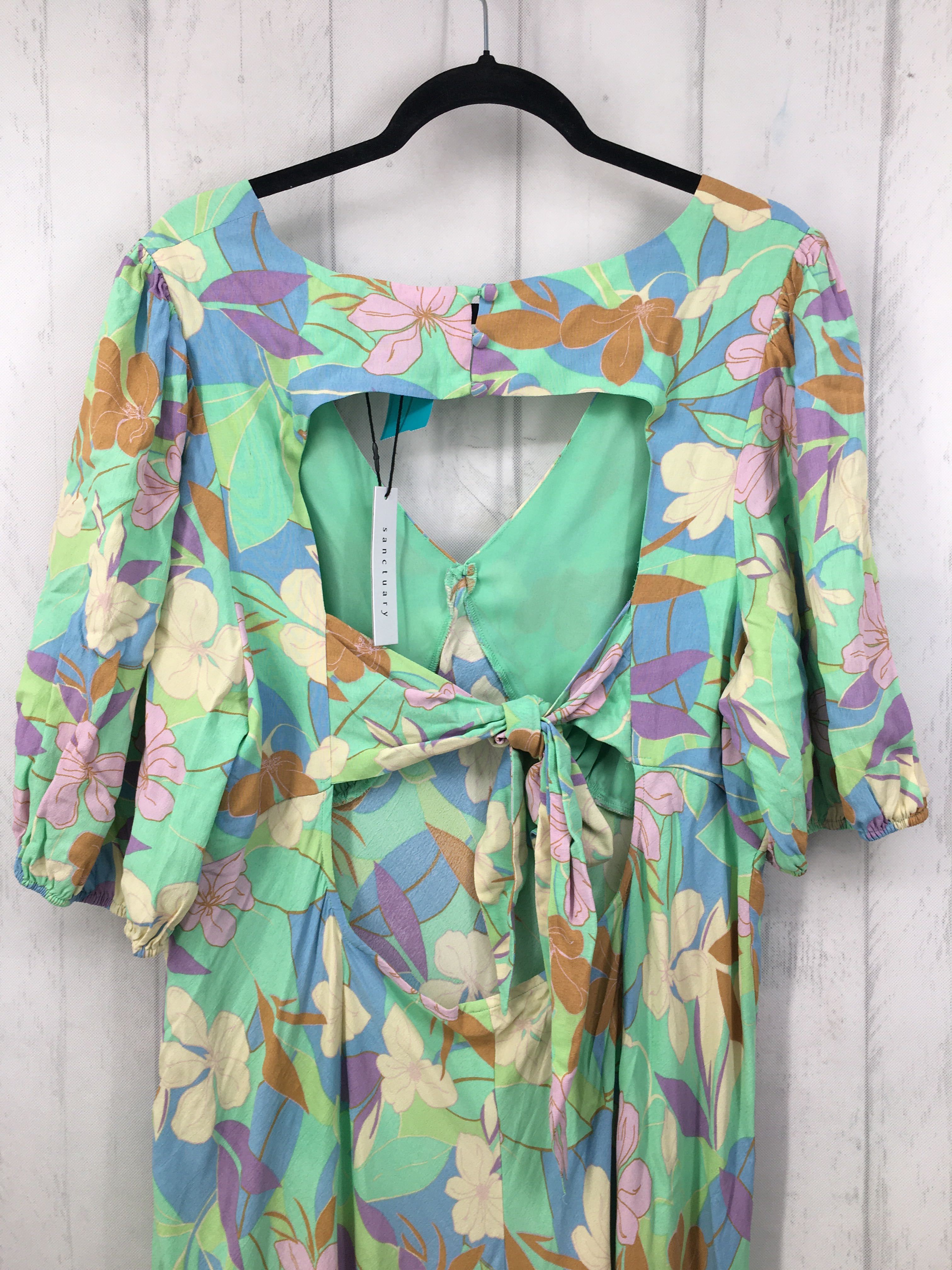 18w colorful flo print open back s/s dress