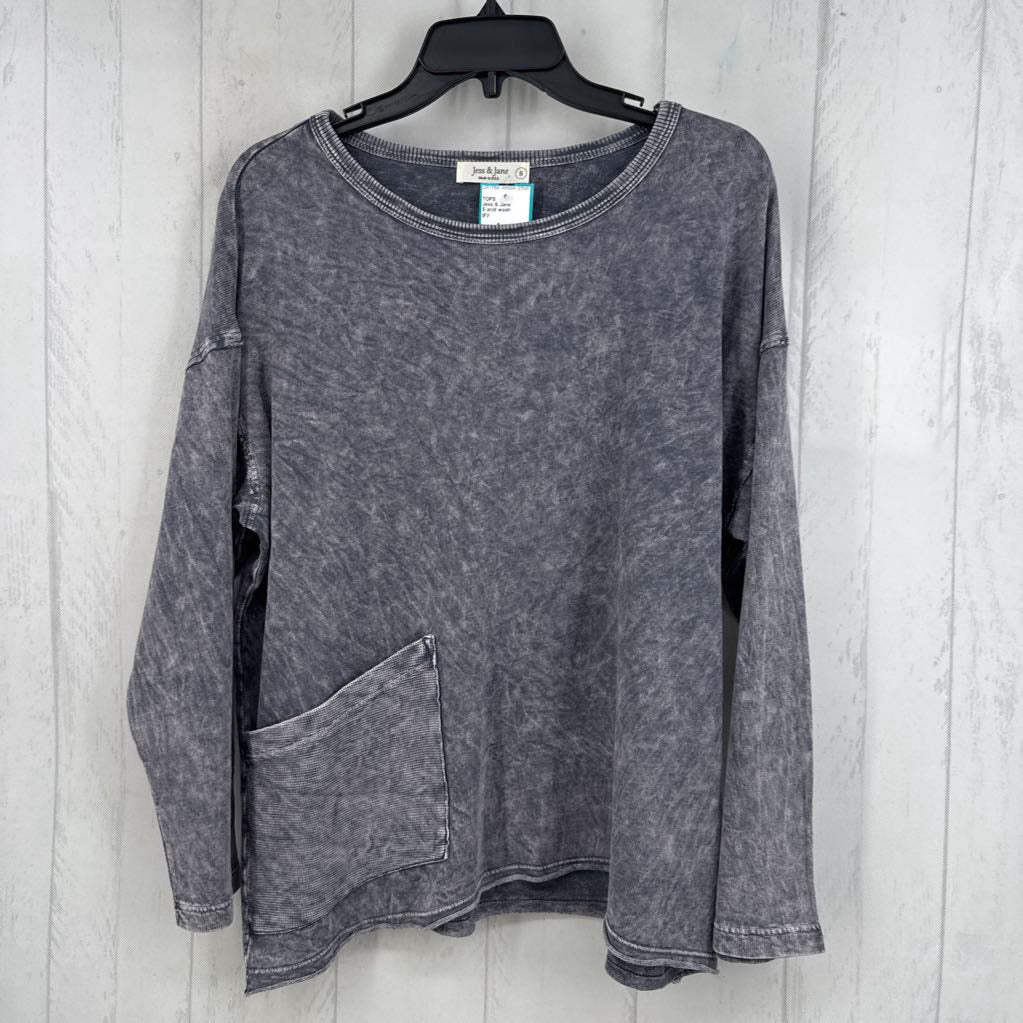 S acid wash crewneck l/s top