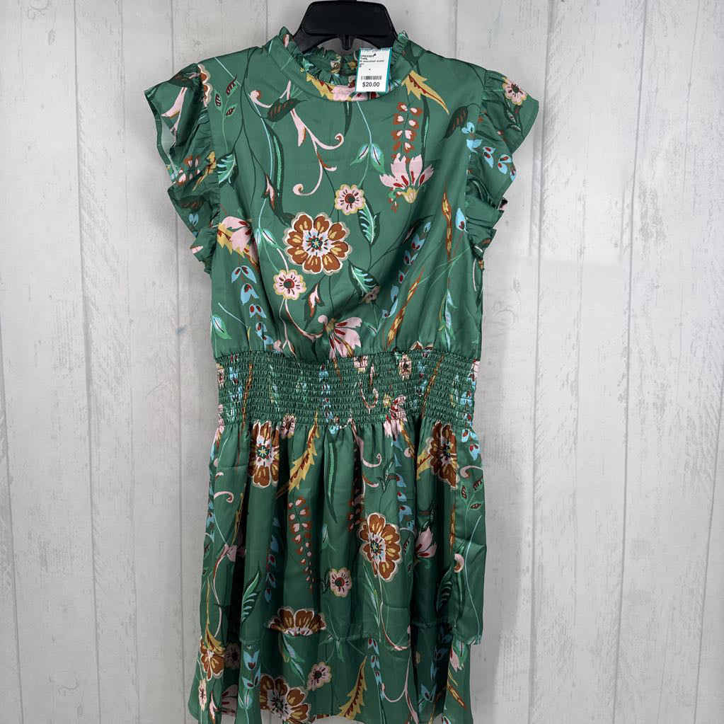 M smocked waist flo print s/s dress