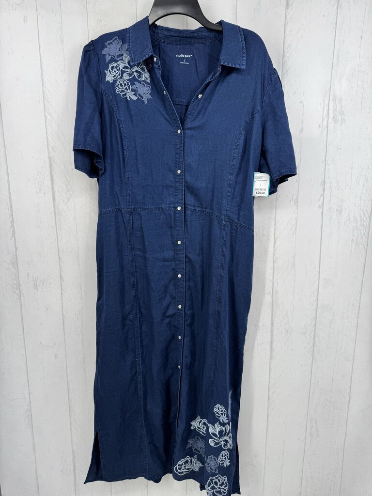 L flo embroidered button down s/s denim dress
