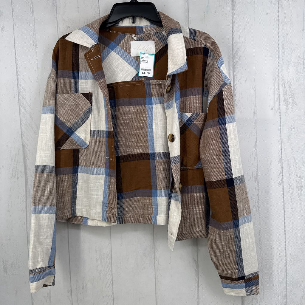 S plaid crop shacket