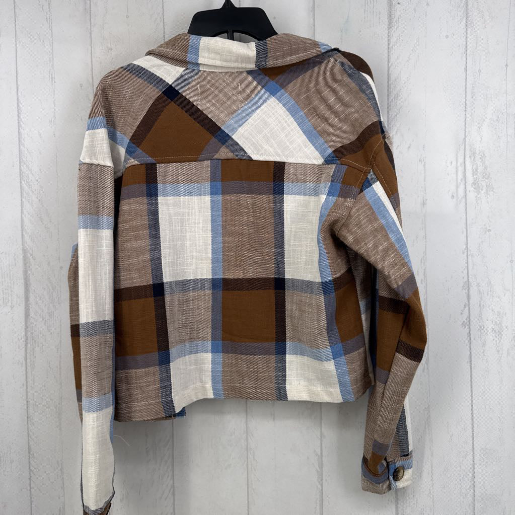 S plaid crop shacket