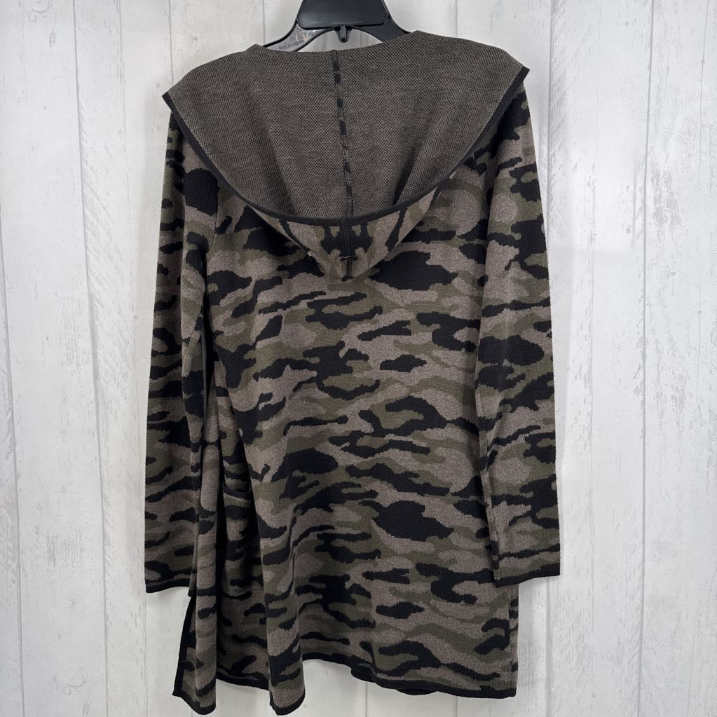 M camo print hooded open front cardi
