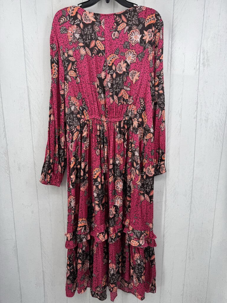18 flo print v-neck l/s dress