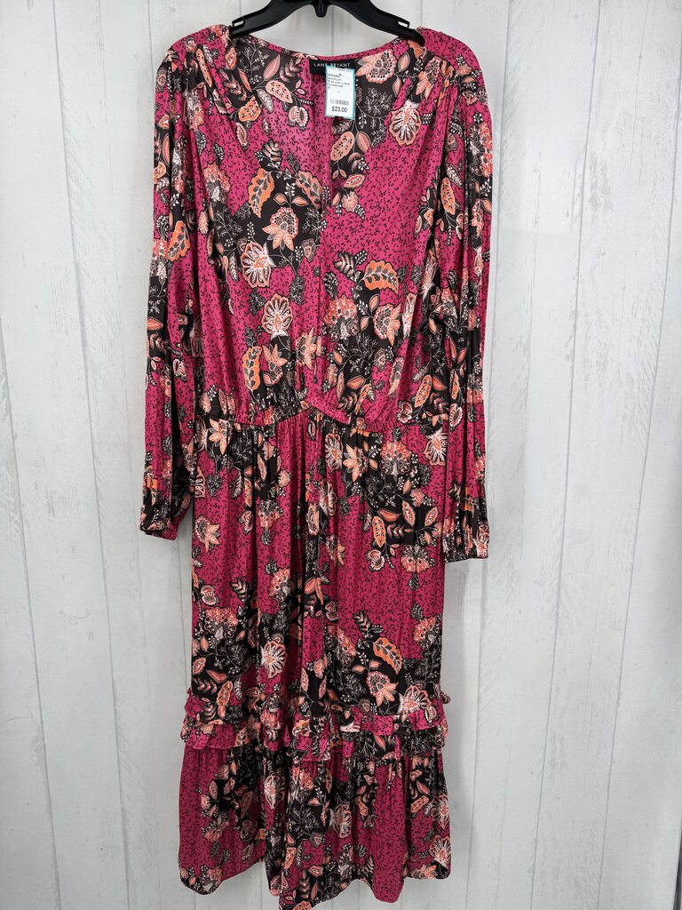 18 flo print v-neck l/s dress