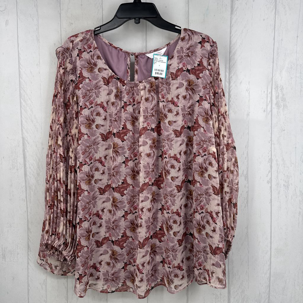 2X flo print pleated slv top l/s