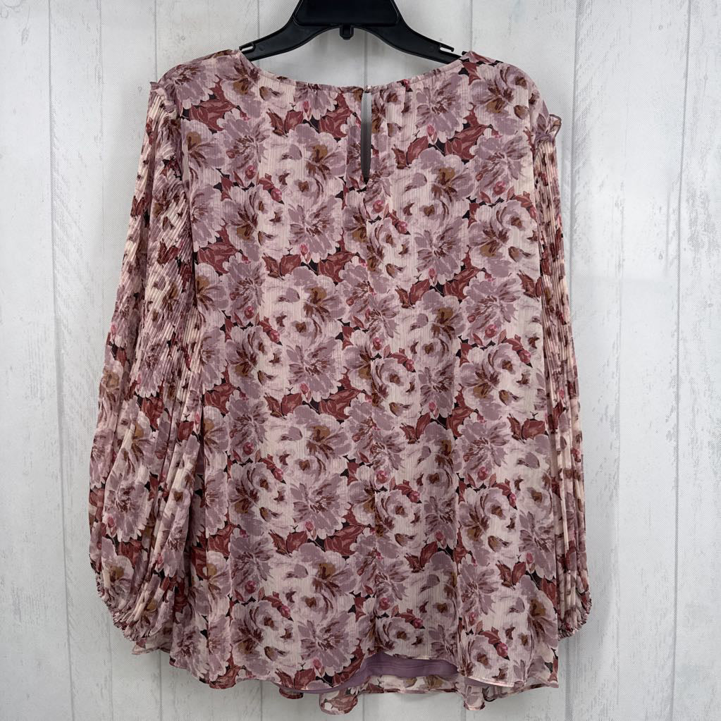 2X flo print pleated slv top l/s
