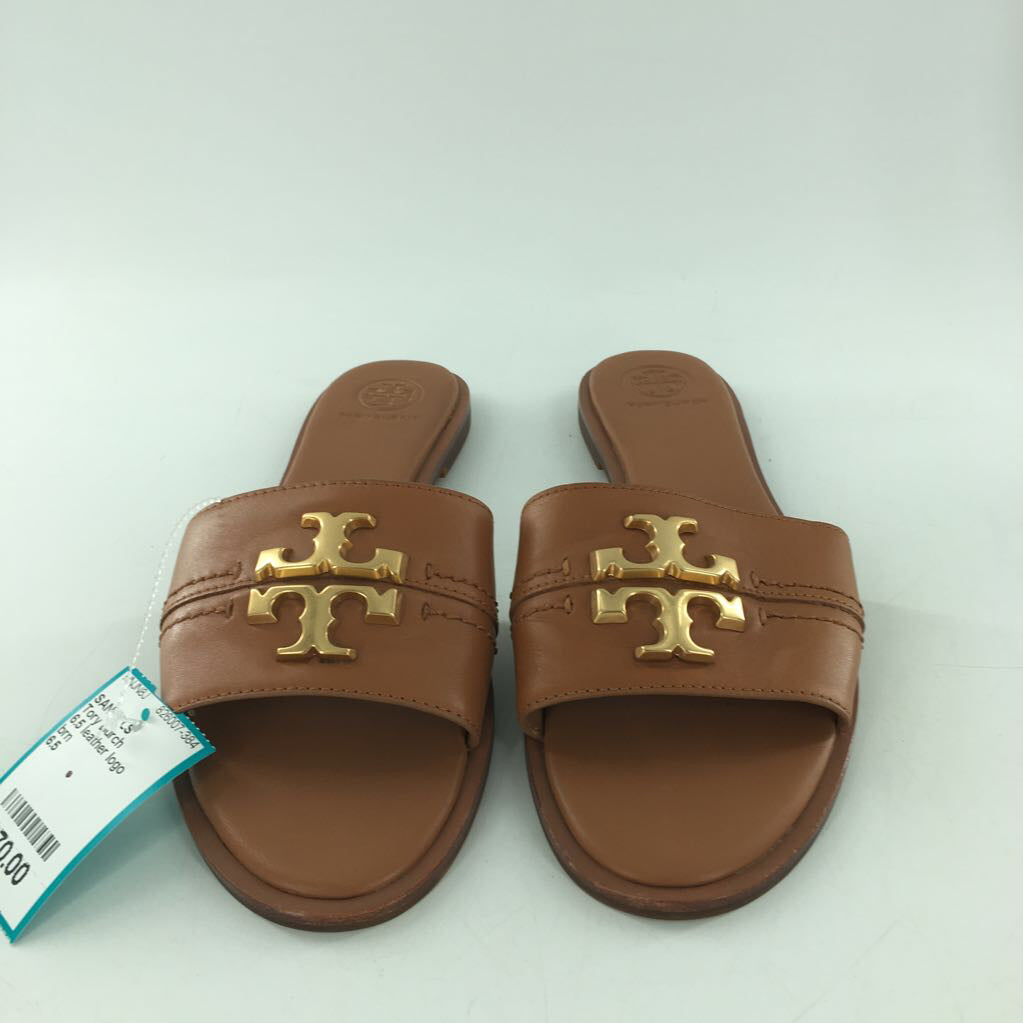 6.5 leather logo slide sandal
