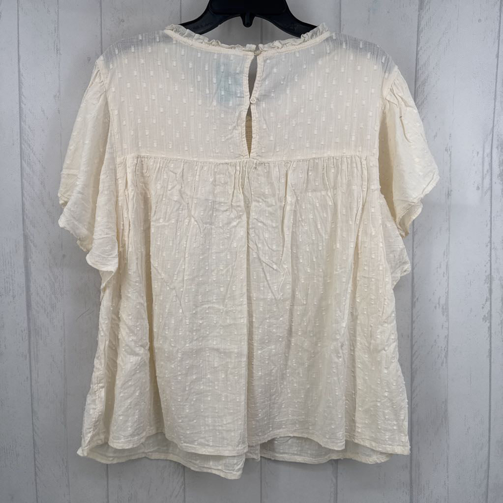 XL smocked flutter slv top s/s