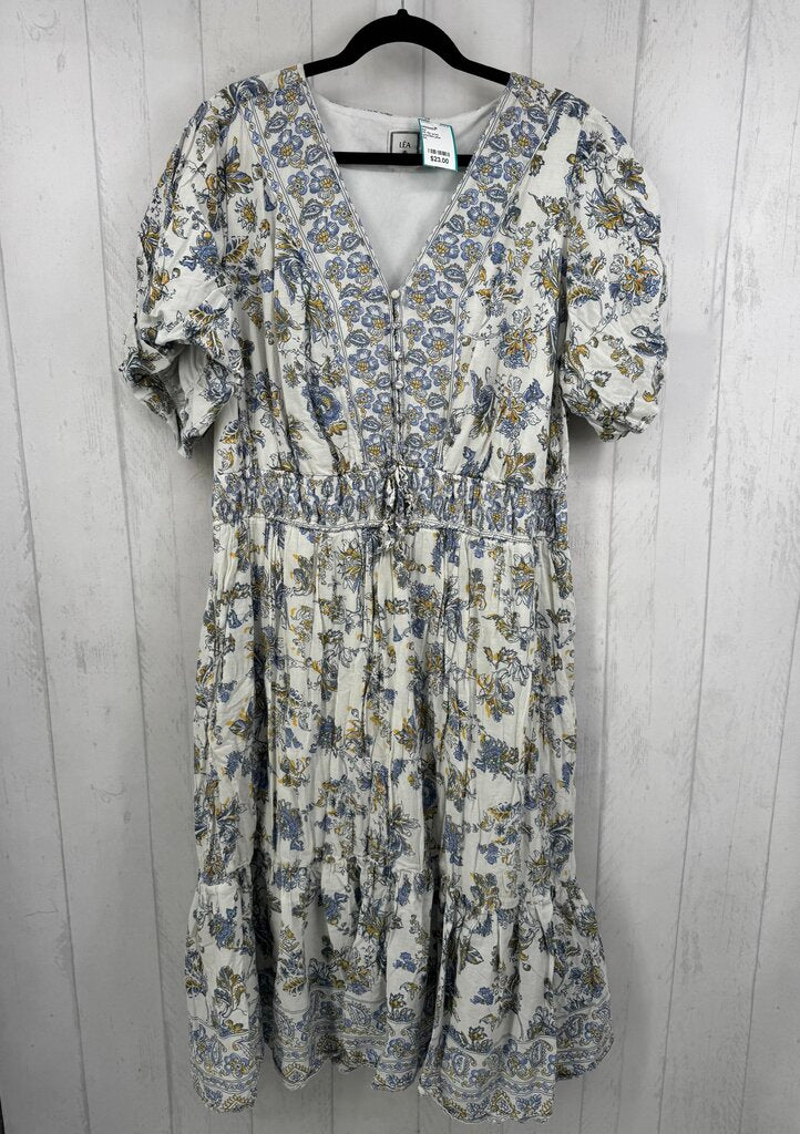 3X flo print crossover s/s dress
