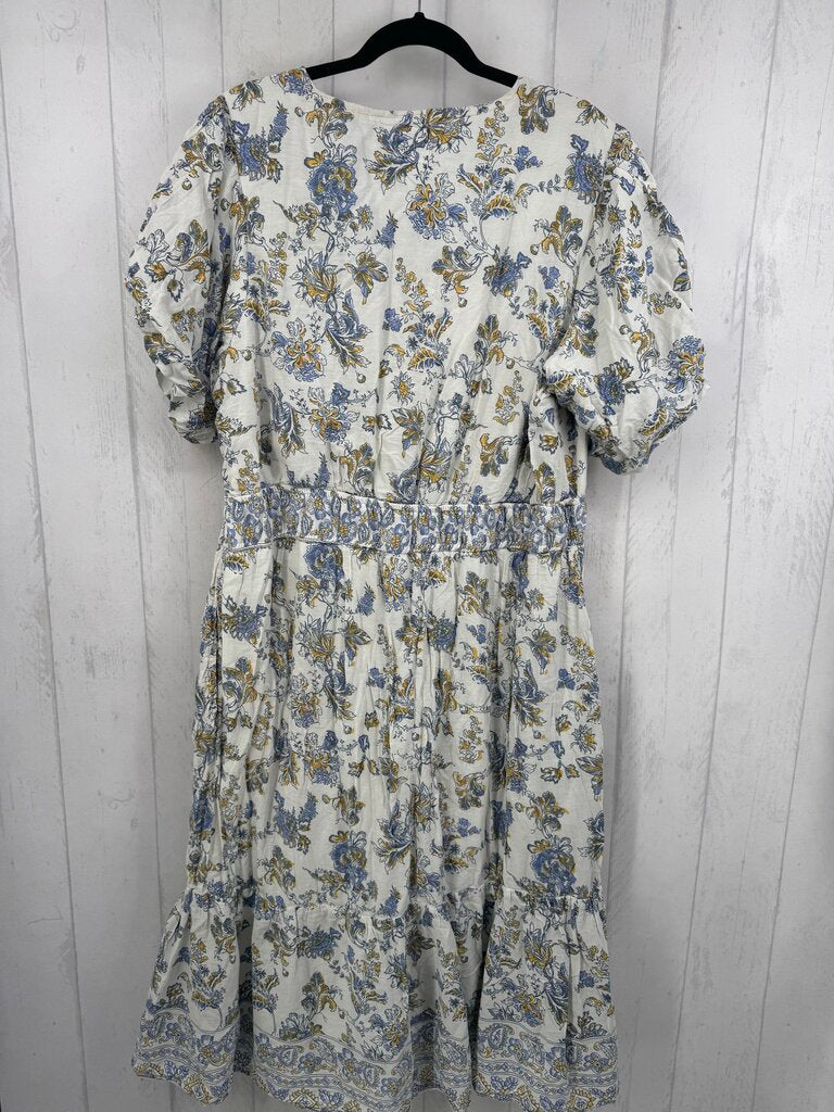 3X flo print crossover s/s dress