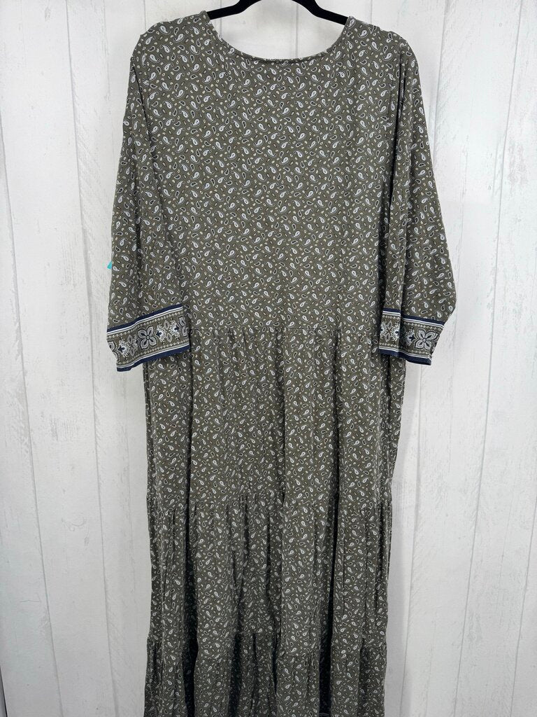 2X paisley print scoop neck 3/4 slv dress